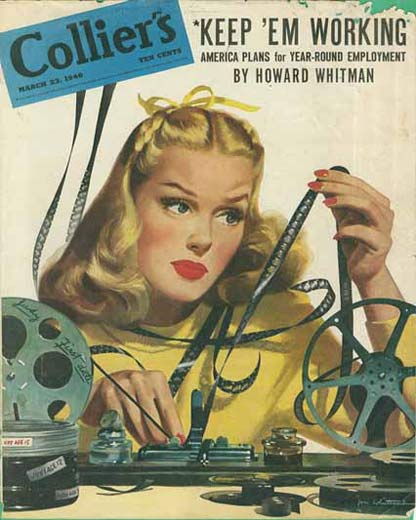 Image of a young girl on the cover page of Colliers magazine with the caption Keep em working. America plans for year-round employment.